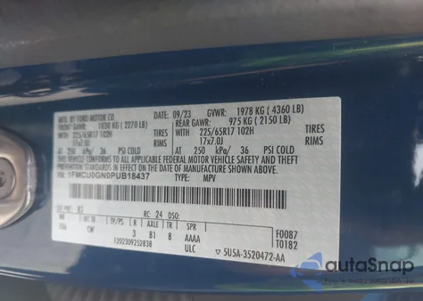 2023 Ford Escape Active from USA, damaged, VIN 1FMCU0GN0PUB18437